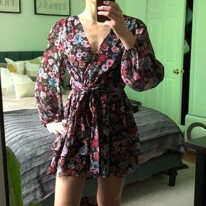 Floral Ruffle Wrap Front Romper